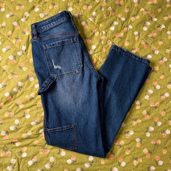 Cleo + Wolf High Rise Straight Leg Distressed Carpenter Jeans Size W 25 L 30 - Picture 3 of 7